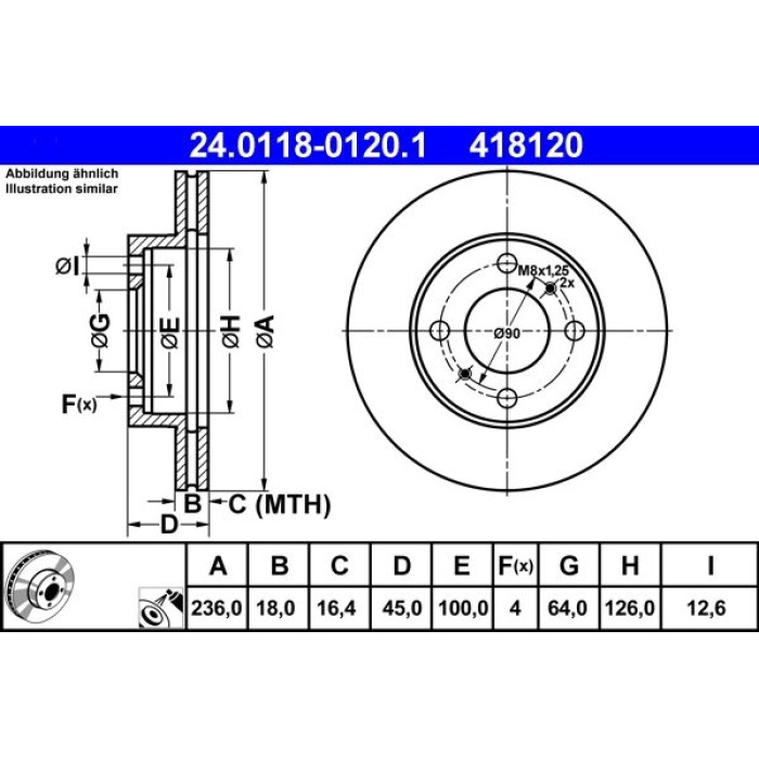 ATE Bremsscheibe Mitsubishi Vorderachse Carisma/Colt/Lancer 1.3-1.6 92-06 24.0118-0120.1 ATE Bremsscheibe Mitsubishi Vorderachse Carisma/Colt/Lancer 1.3-1.6 92-06 24.0118-0120.1
