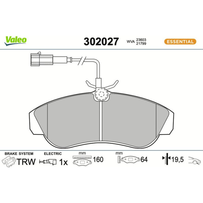 Valeo Bremsbelagsatz 302027 Valeo Bremsbelagsatz 302027
