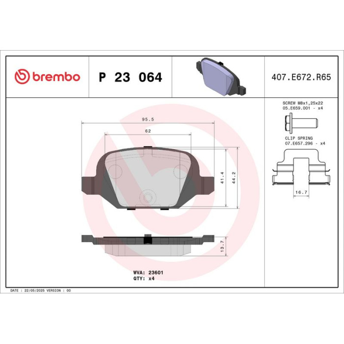 P 23 064 Brembo Prime Bremsbelagsatz Hinterachse – P 23 064 – 96 x 44 x 14 mm – Bremssystem Lucas – OE Nummer 71752988 P 23 064 Brembo Prime Bremsbelagsatz Hinterachse – P 23 064 – 96 x 44 x 14 mm – Bremssystem Lucas – OE Nummer 71752988