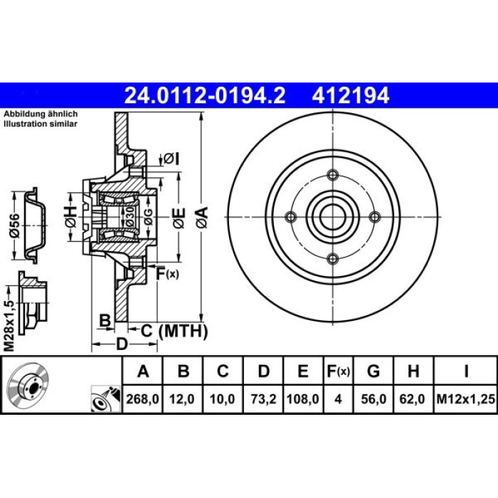 ATE Bremsscheibe Citroen Hinterachse Berlingo/C4/Ds4/Ds5 07- Mit ABS-Lager 24.0112-0194.2 ATE Bremsscheibe Citroen Hinterachse Berlingo/C4/Ds4/Ds5 07- Mit ABS-Lager 24.0112-0194.2