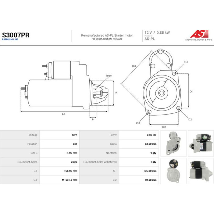 AS-PL Anlasser S3007PR AS-PL Anlasser S3007PR