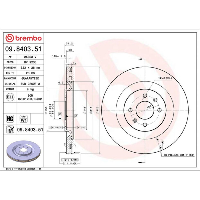 Brembo Bremsscheibe Vorderachse 09.8403.51 Brembo Bremsscheibe Vorderachse 09.8403.51