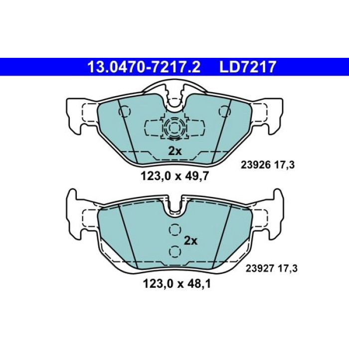 ATE Bremsbelagsatz BMW Hinterachse 1/3/X1 2.0-3.0 04-15 Keramik 13.0470-7217.2 ATE Bremsbelagsatz BMW Hinterachse 1/3/X1 2.0-3.0 04-15 Keramik 13.0470-7217.2