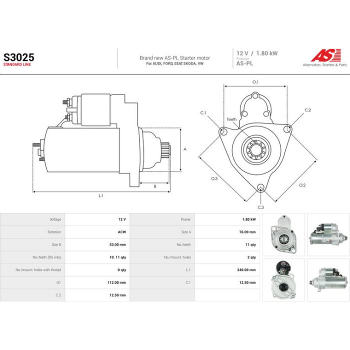 S3025 AS-PL Anlasser (Starter) S3025