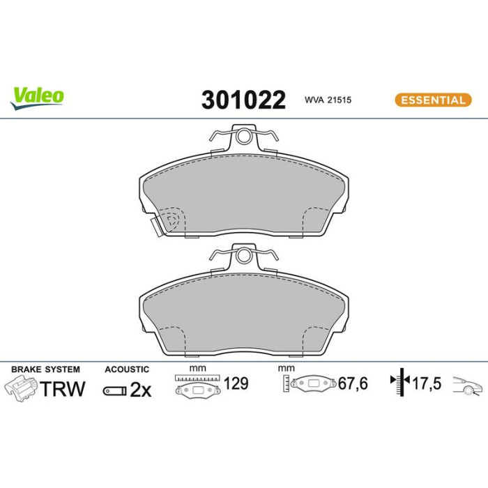 Valeo Bremsbelagsatz 301022 Valeo Bremsbelagsatz 301022