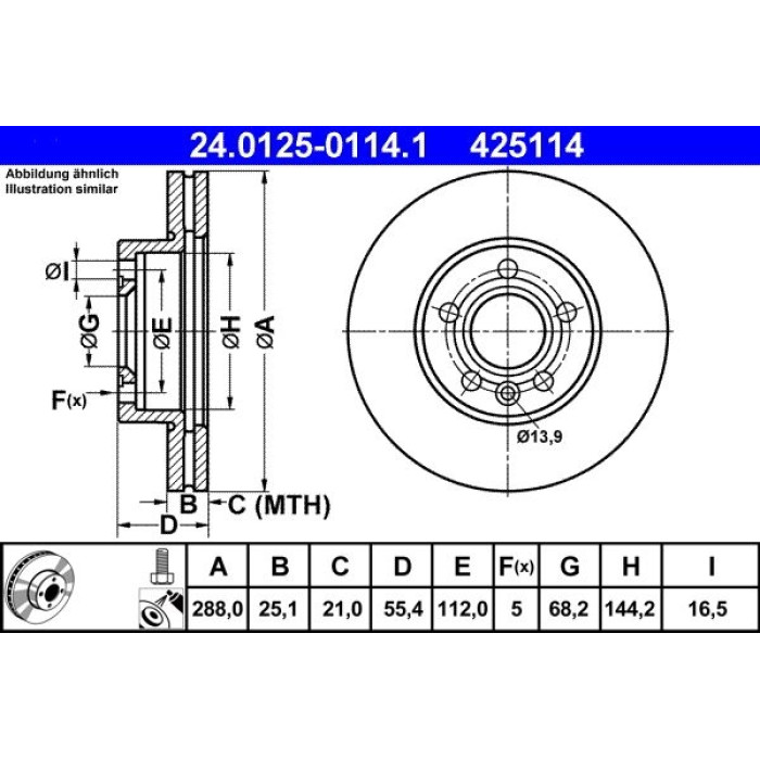 ATE Bremsscheibe VW Vorderachse Sharan 1.8-2.8 95-10 24.0125-0114.1 ATE Bremsscheibe VW Vorderachse Sharan 1.8-2.8 95-10 24.0125-0114.1
