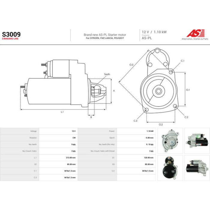 S3009 AS-PL Anlasser (Starter) S3009