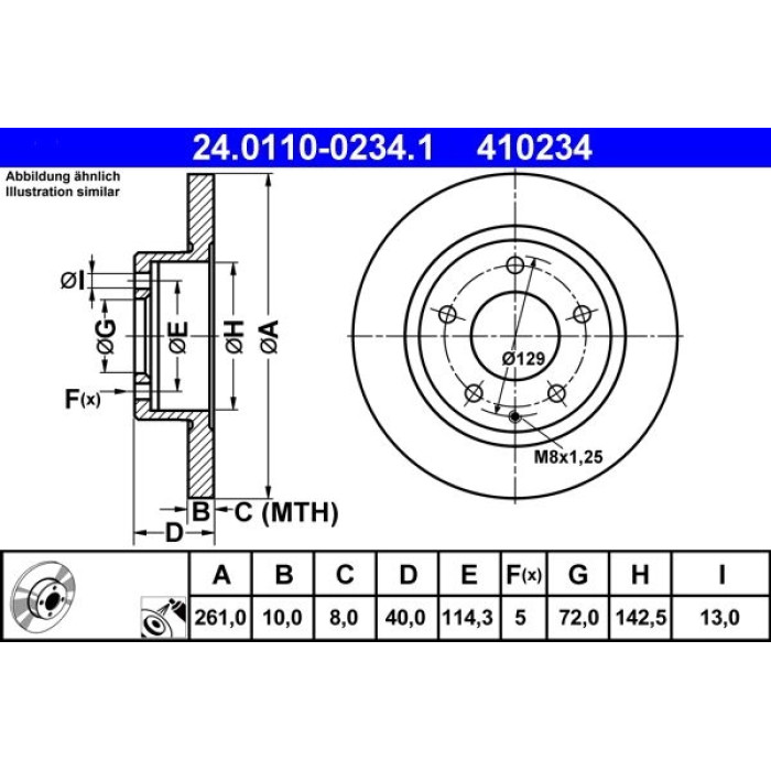 ATE Bremsscheibe Mazda Hinterachse 626/Mx-6/Premacy/Xedos 91-05 24.0110-0234.1 ATE Bremsscheibe Mazda Hinterachse 626/Mx-6/Premacy/Xedos 91-05 24.0110-0234.1