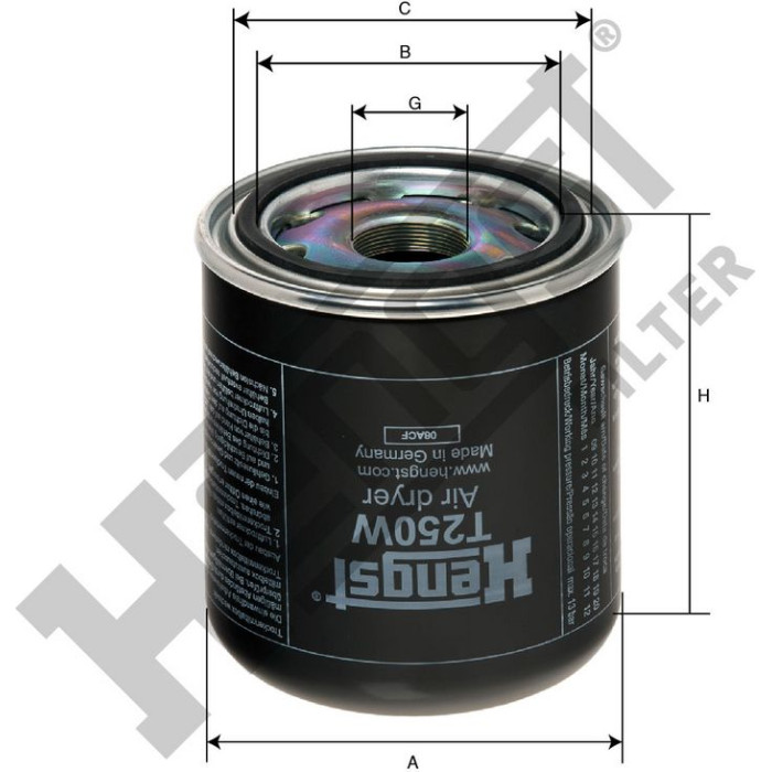HENGST FILTER Lufttrocknerpatrone, Druckluftanlage T250W HENGST FILTER Lufttrocknerpatrone, Druckluftanlage T250W