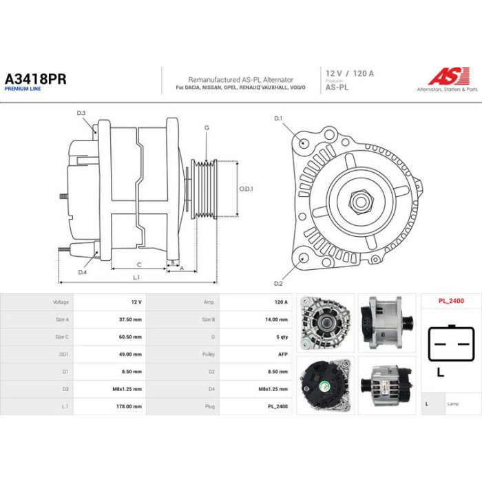 A3418PR AS-PL Lichtmaschine (Generator) A3418PR A3418PR AS-PL Lichtmaschine (Generator) A3418PR