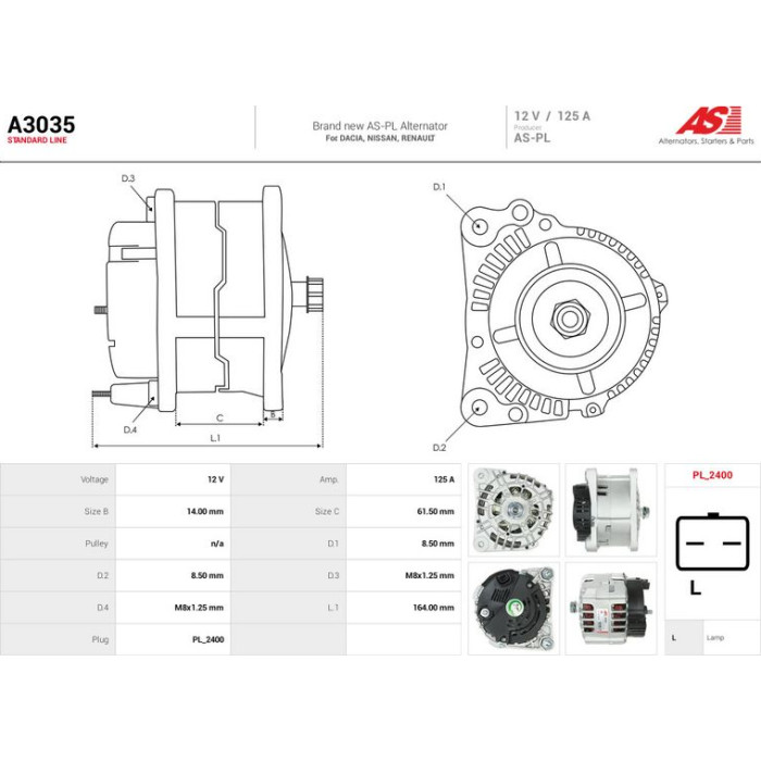 A3035 AS-PL Lichtmaschine (Generator) A3035 A3035 AS-PL Lichtmaschine (Generator) A3035