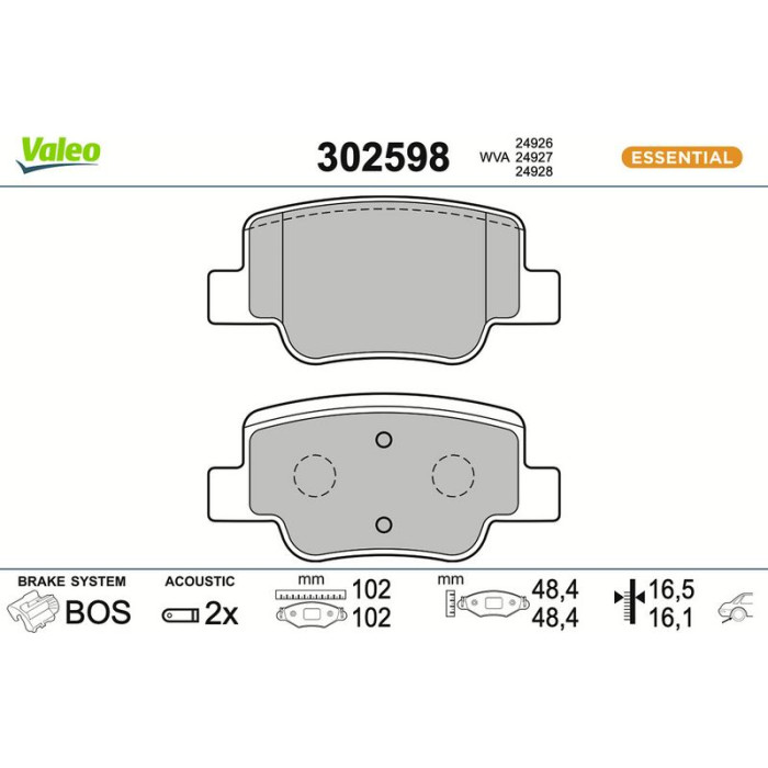 Valeo Bremsbelagsatz 302598 Valeo Bremsbelagsatz 302598