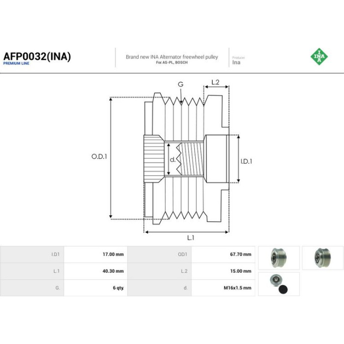 AFP0032_INA AUTOSTARTER Lichtmaschinenfreilauf AFP0032_INA