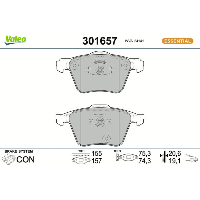 Valeo Bremsbelagsatz 301657 Valeo Bremsbelagsatz 301657