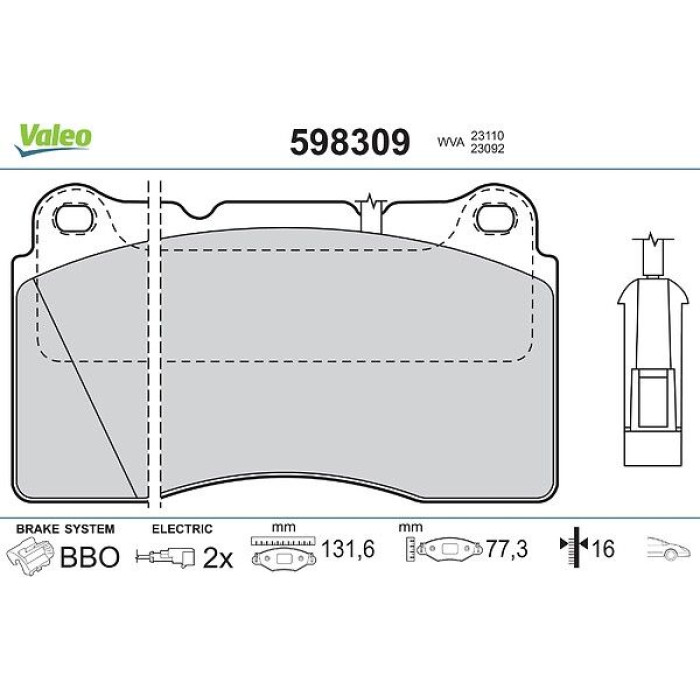 Valeo Bremsbelagsatz 598309 Valeo Bremsbelagsatz 598309