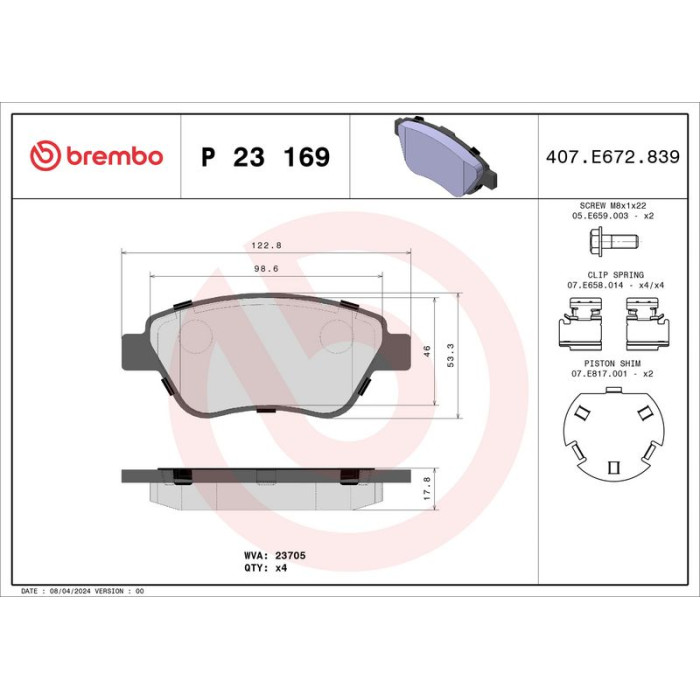 P 23 169 Brembo Prime Bremsbelagsatz Vorderachse – P 23 169 – 123 x 53 x 18 mm – Bremssystem Bosch – OE Nummer 0000077364919 P 23 169 Brembo Prime Bremsbelagsatz Vorderachse – P 23 169 – 123 x 53 x 18 mm – Bremssystem Bosch – OE Nummer 0000077364919