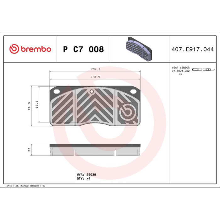 BREMBO Bremsbelagsatz, Scheibenbremse P C7 008 BREMBO Bremsbelagsatz, Scheibenbremse P C7 008