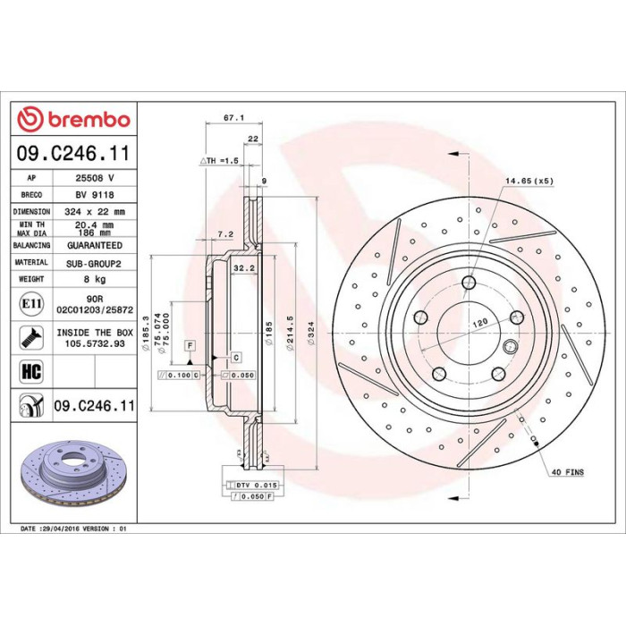 Brembo Bremsscheibe Hinterachse 09.C246.11