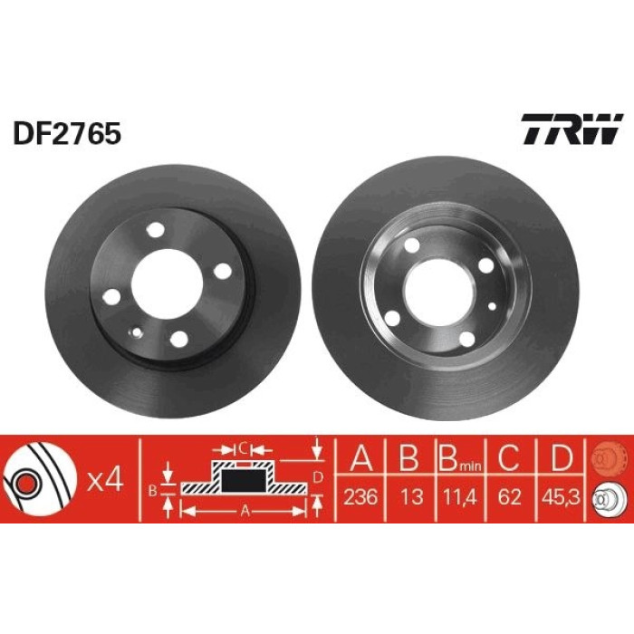 TRW Bremsscheibe Skoda P. Felicia DF2765 TRW Bremsscheibe Skoda P. Felicia DF2765