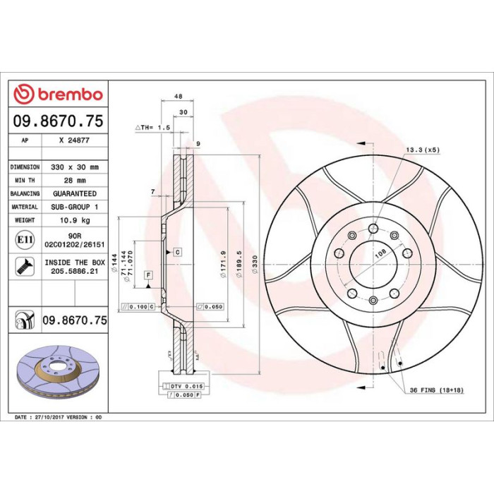 Brembo Bremsscheibe 09.8670.75 Brembo Bremsscheibe 09.8670.75