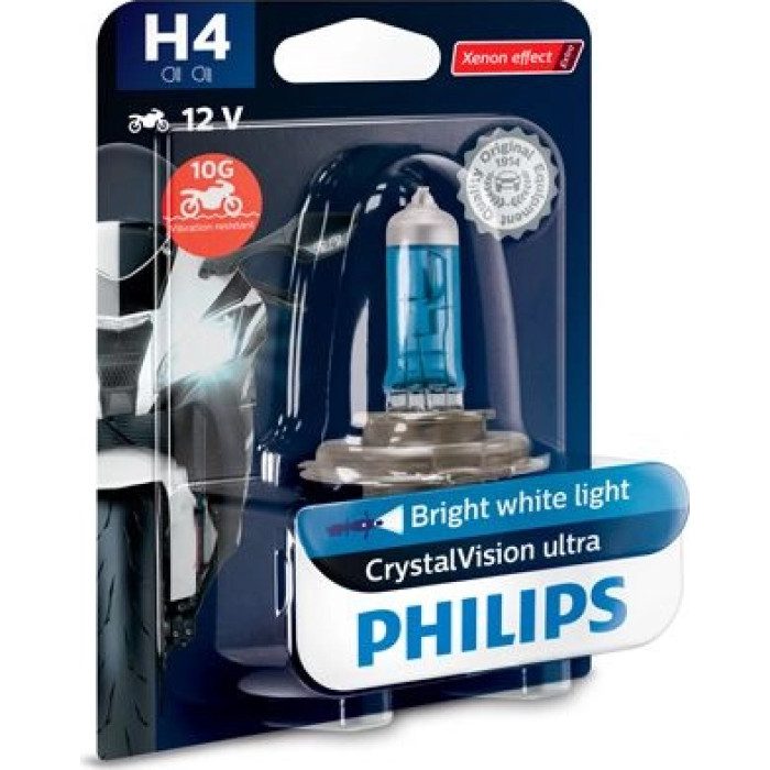 12342CVUBW PHILIPS H4 Halogenlampe CRystalVision Ultra Moto 12 V 60/55 W P43t-38, 1 Stück - 12342CVUBW - l