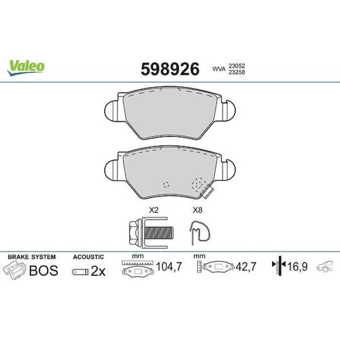 Valeo Bremsbelagsatz 598926 Valeo Bremsbelagsatz 598926