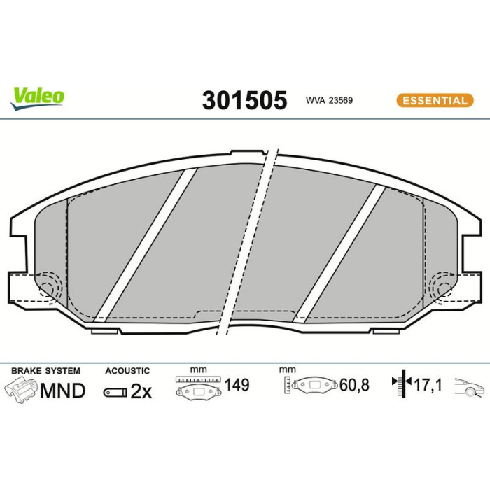 301505 Valeo Bremsbelagsatz 301505 301505 Valeo Bremsbelagsatz 301505