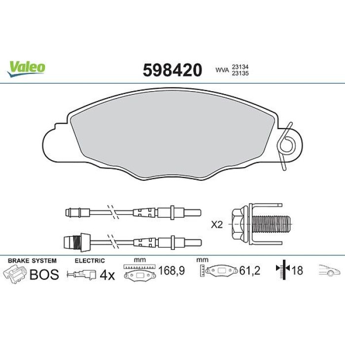 Valeo Bremsbelagsatz 598420 Valeo Bremsbelagsatz 598420