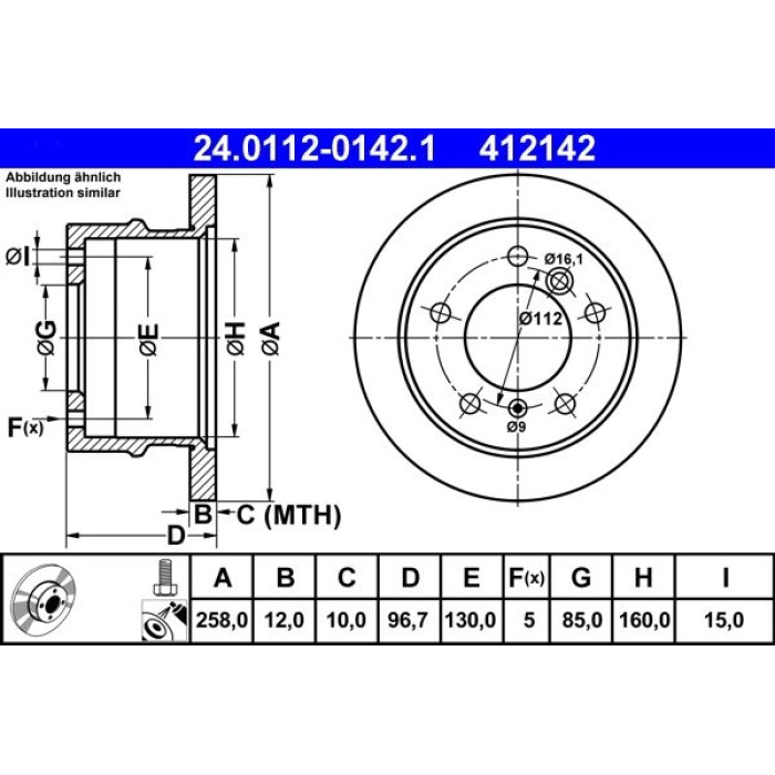 ATE Bremsscheibe Mercedes-Benz Hinterachse Sprinter 95-06 24.0112-0142.1 ATE Bremsscheibe Mercedes-Benz Hinterachse Sprinter 95-06 24.0112-0142.1