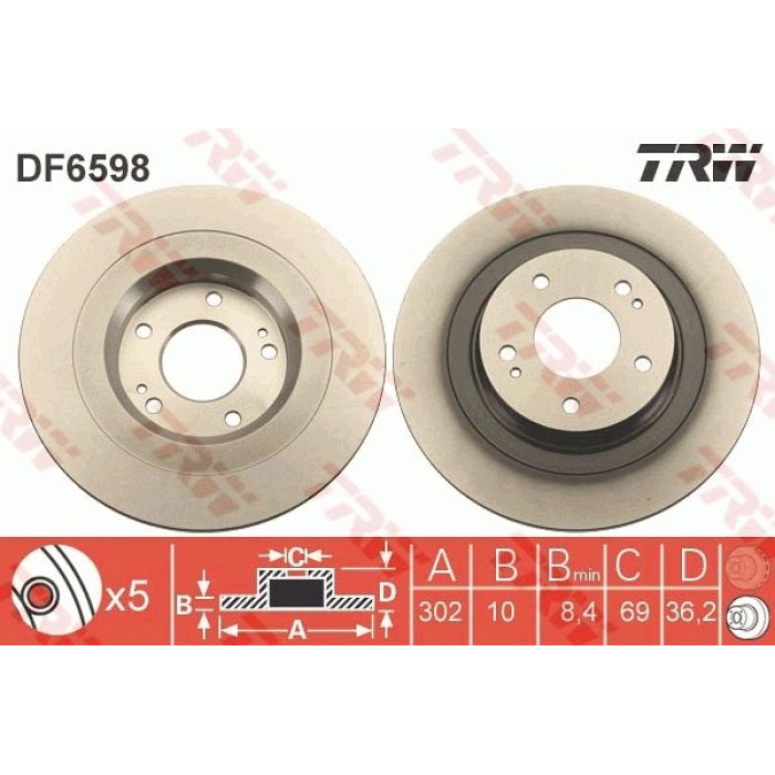 TRW Bremsscheibe Hinterachse DF6598 TRW Bremsscheibe Hinterachse DF6598