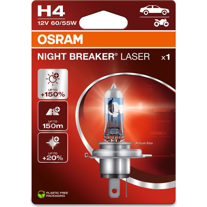 H4 12V 60/55W P43t NIGHT BREAKER LASER +150% 1 Stück H4 12V 60/55W P43t NIGHT BREAKER LASER +150% 1 Stück