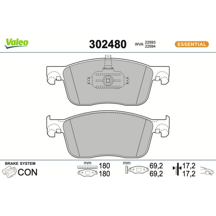 Valeo Bremsbelagsatz 302480 Valeo Bremsbelagsatz 302480