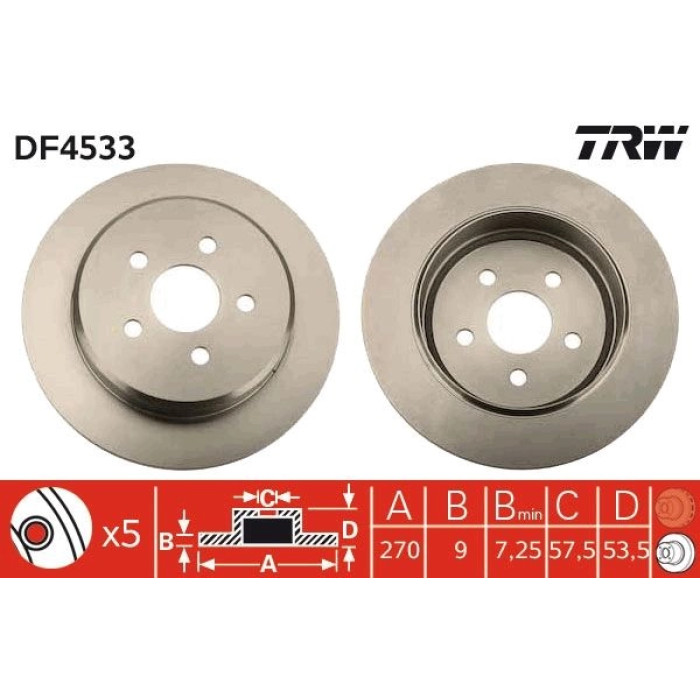 TRW Bremsscheibe Chrysler T. Neon/Pt Cruiser/Sebring 1.6-2.7 94-10 DF4533 TRW Bremsscheibe Chrysler T. Neon/Pt Cruiser/Sebring 1.6-2.7 94-10 DF4533
