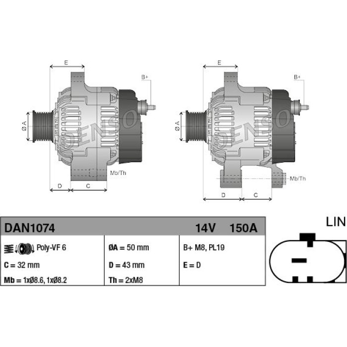 Denso Lichtmaschine DAN1074 Denso Lichtmaschine DAN1074
