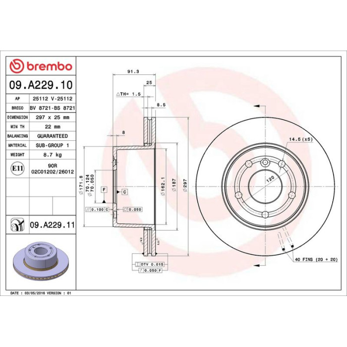 Brembo Bremsscheibe Vorderachse 09.A229.11 Brembo Bremsscheibe Vorderachse 09.A229.11