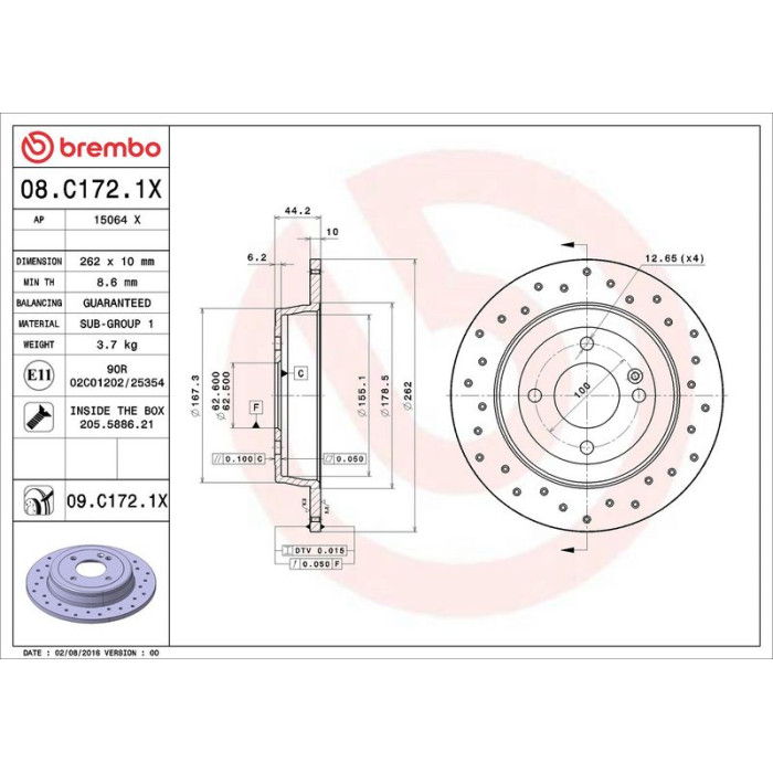Brembo Bremsscheibe Hinterachse Xtra 08.C172.1X Brembo Bremsscheibe Hinterachse Xtra 08.C172.1X