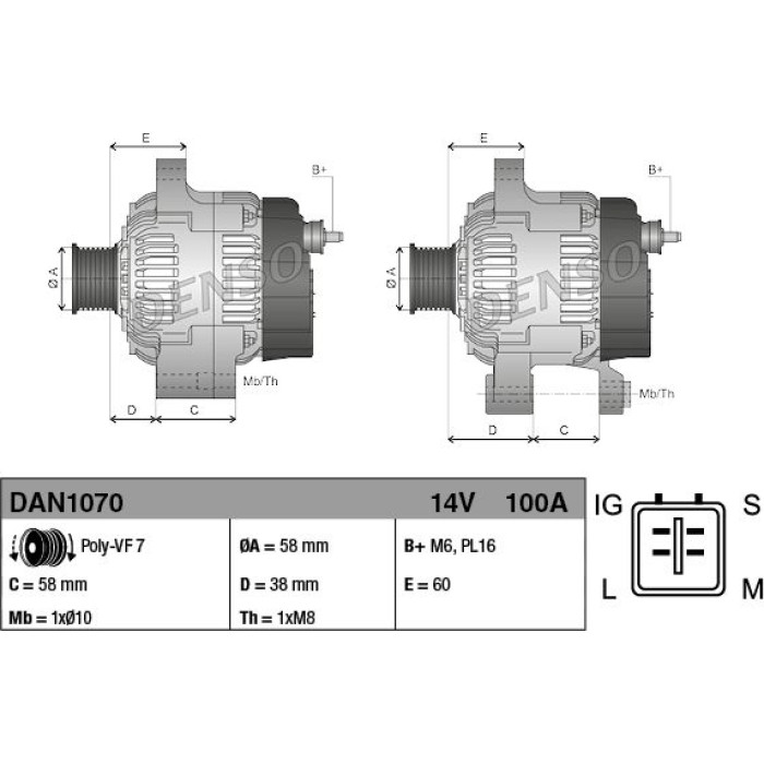 Denso Lichtmaschine DAN1070 Denso Lichtmaschine DAN1070