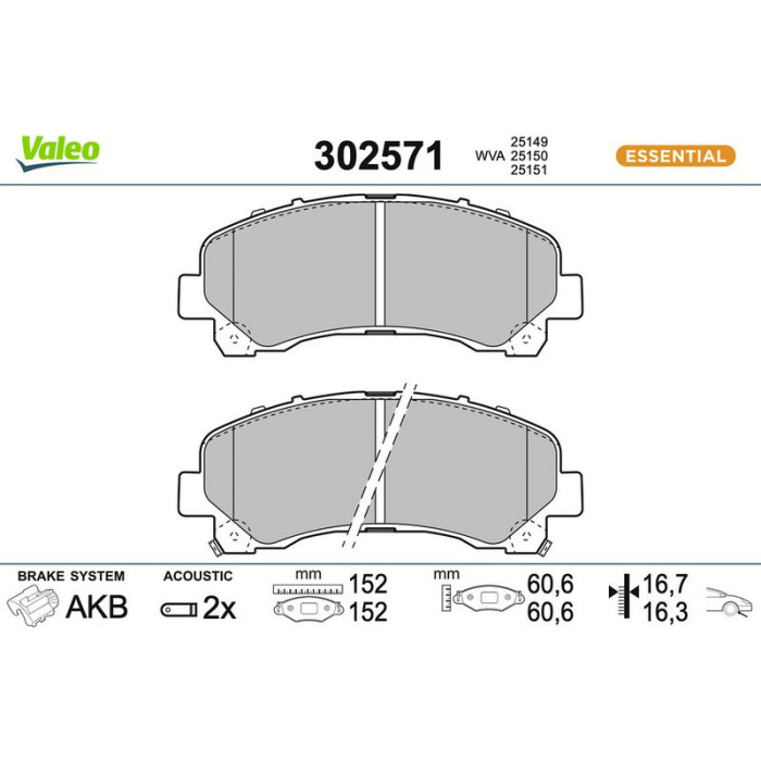 Valeo Bremsbelagsatz 302571 Valeo Bremsbelagsatz 302571