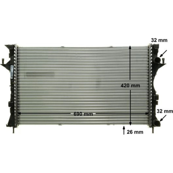 CR 459 000P MAHLE Motorkühler / Wasserkühler CR 459 000P, Automatikgetriebe, mit Klimaanlage, Netz 690 x 420 x 26 mm – u. a. für Renault Laguna II Grandtour (KG0/1_), II (BG0/1_), Espace IV (JK0/1_) – OE Nummer 7711134656 - l