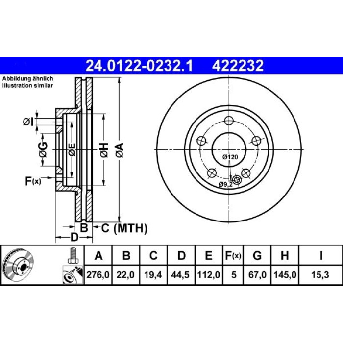 ATE Bremsscheibe Mercedes-Benz Vorderachse W169 A-Klasse 24.0122-0232.1 ATE Bremsscheibe Mercedes-Benz Vorderachse W169 A-Klasse 24.0122-0232.1