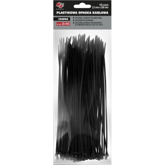 20-H05 MOJE AUTO AMT20-H05 Kabelbinder 2,5 x 200 (1 Pack 100 Stück) Schwarz