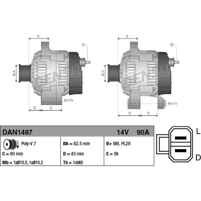 Denso Lichtmaschine DAN1487 Denso Lichtmaschine DAN1487
