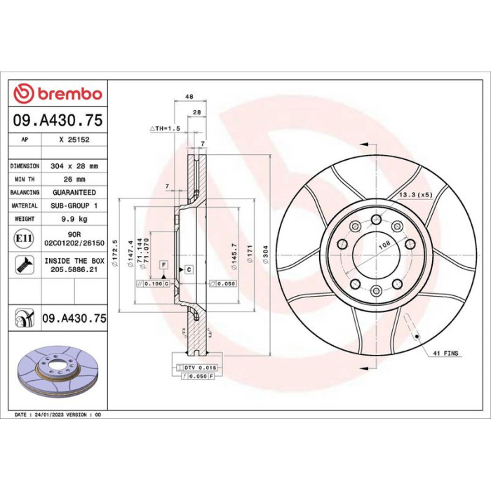 Brembo Bremsscheibe Vorderachse 09.A430.75 Brembo Bremsscheibe Vorderachse 09.A430.75