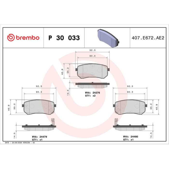 P 30 033 Brembo Prime Bremsbelagsatz Hinterachse – P 30 033 – 93 x 41 x 15 mm – Bremssystem Mando – OE Nummer 5830207A00 P 30 033 Brembo Prime Bremsbelagsatz Hinterachse – P 30 033 – 93 x 41 x 15 mm – Bremssystem Mando – OE Nummer 5830207A00