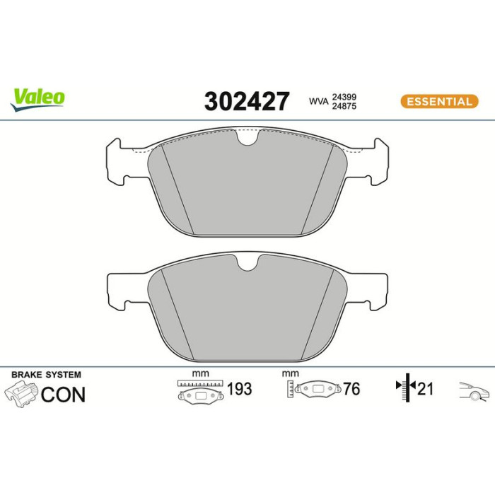 Valeo Bremsbelagsatz 302427 Valeo Bremsbelagsatz 302427