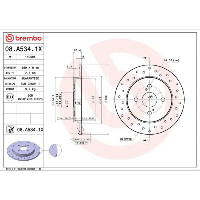 Brembo Bremsscheibe Hinterachse 08.A534.1X