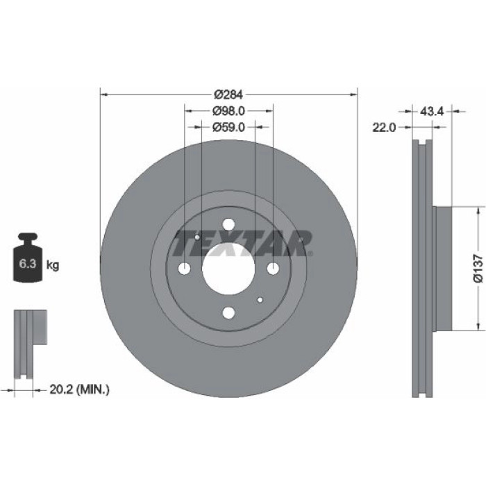 92053503 Textar Bremsscheibe 92053503 – 284 mm 92053503 Textar Bremsscheibe 92053503 – 284 mm