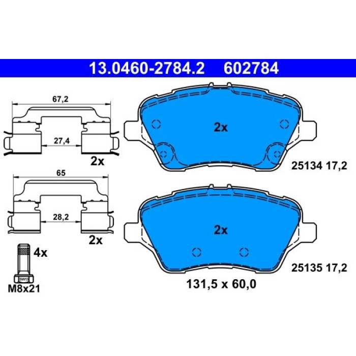 ATE Bremsbelagsatz Ford Vorderachse B-Max/Transit 1.0/1.5-1.6 TDCi 12 13.0460-2784.2 ATE Bremsbelagsatz Ford Vorderachse B-Max/Transit 1.0/1.5-1.6 TDCi 12 13.0460-2784.2