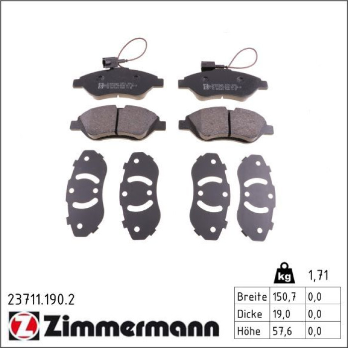 ZIMMERMANN Bremsbeläge 23711.190.2 ZIMMERMANN Bremsbeläge 23711.190.2