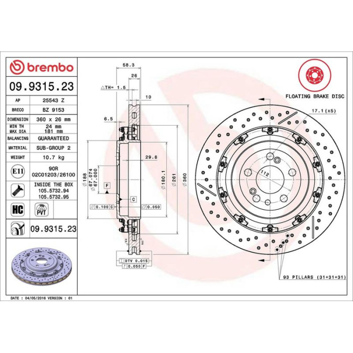15 482 080 Brembo PREMIUM HA zweiteilig 09.9315.23 15 482 080 Brembo PREMIUM HA zweiteilig 09.9315.23